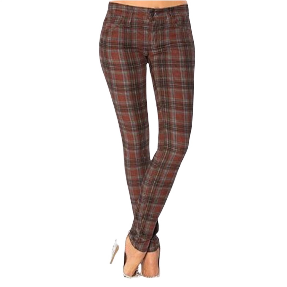 Free People Plaid Skinny Corduroy Pants